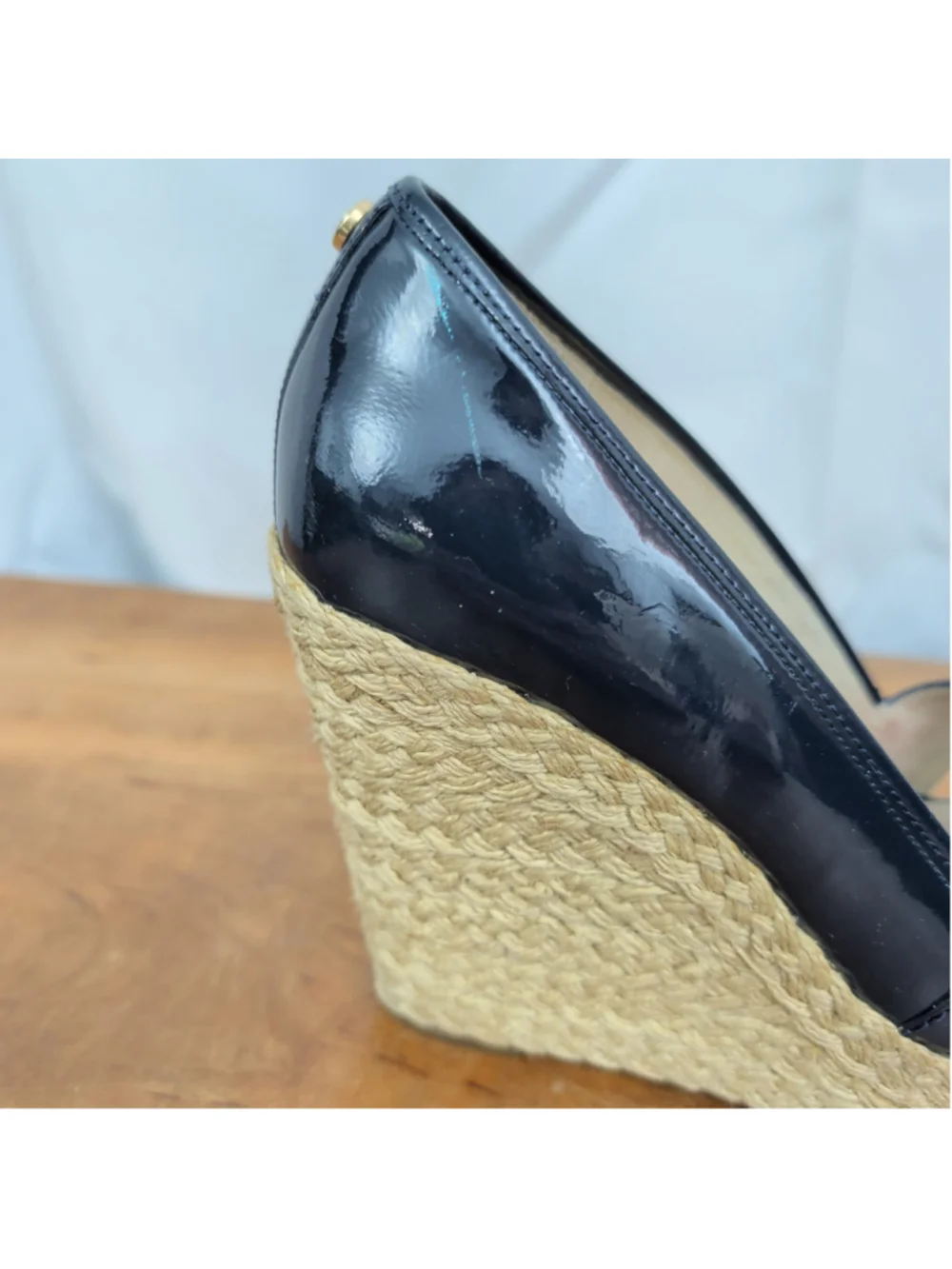 MICHAEL Michael Kors Black Patent Espadrille Wedge Sandals
